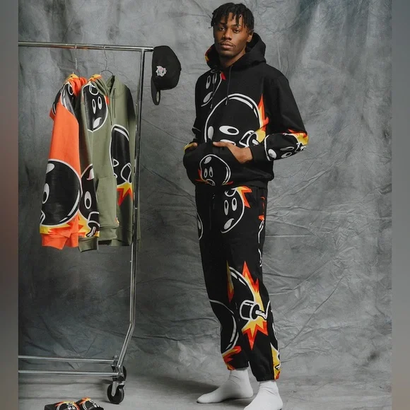 Adam Bomb Hysteric Adam Bomb Black All-Over Logo Print Sweatpants - S